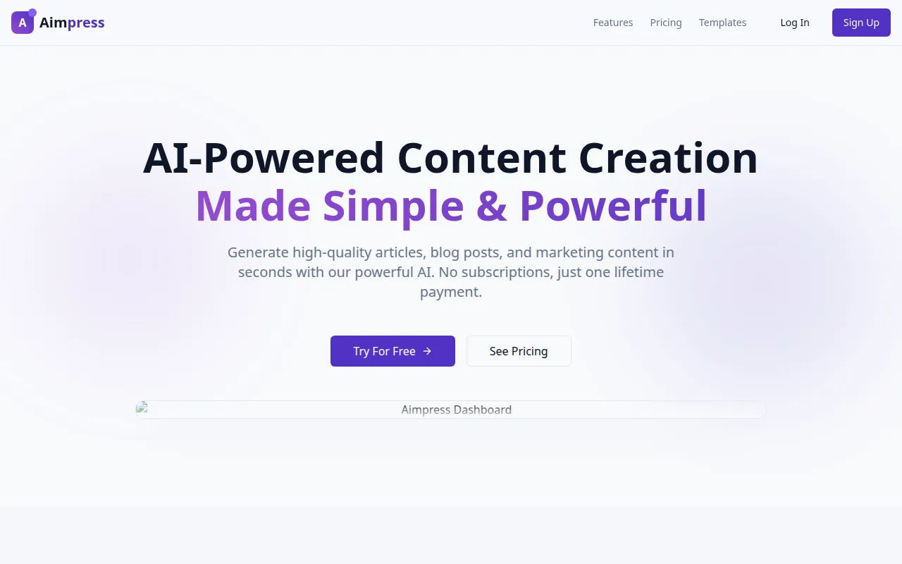 Ai Content Creation homepage mockup