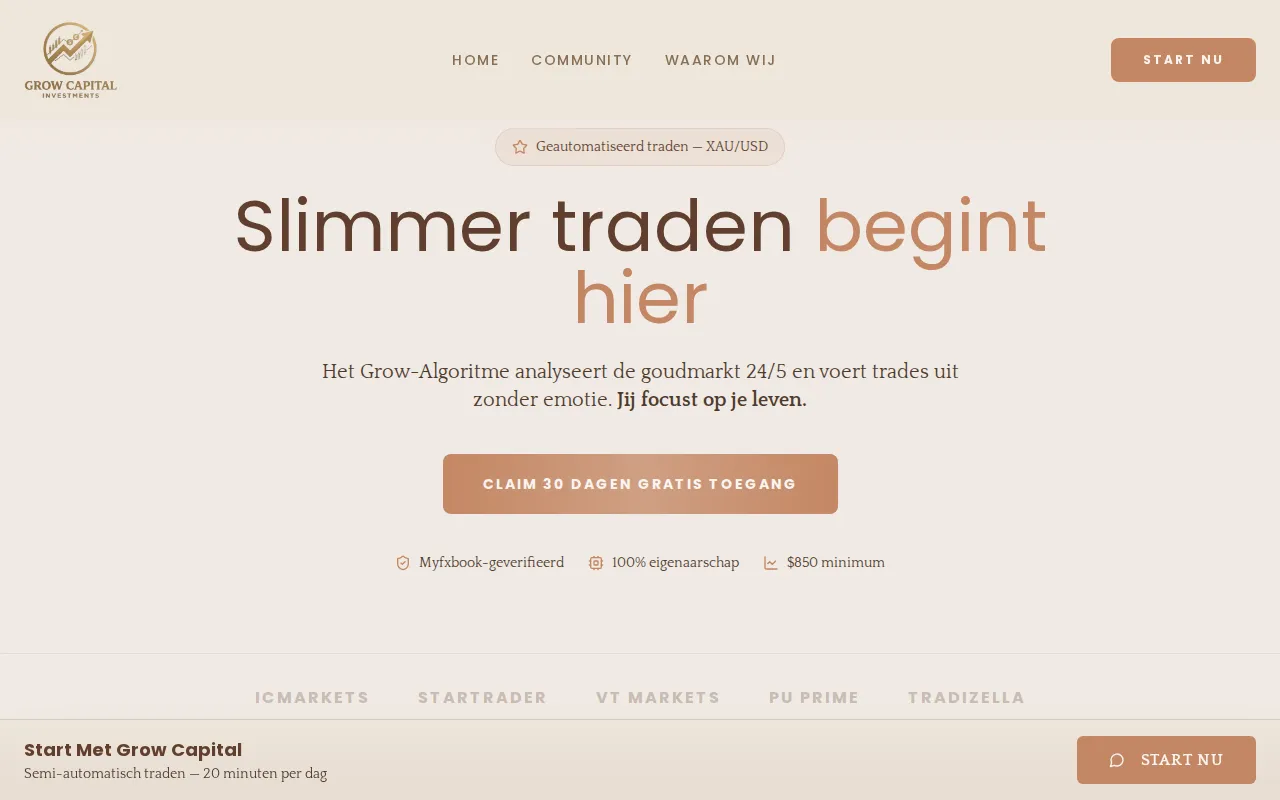 GrowCapital Investments homepage mockup