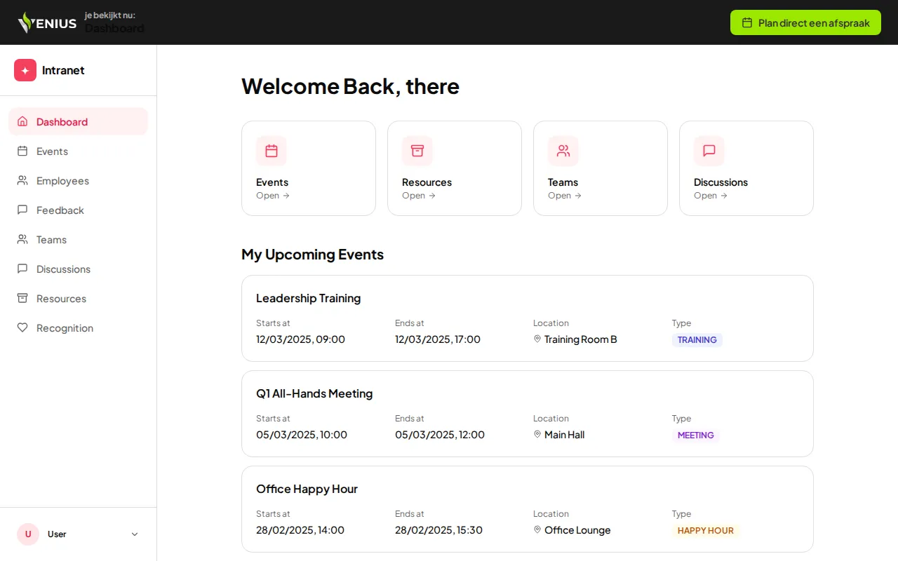 Intranet Demo homepage mockup