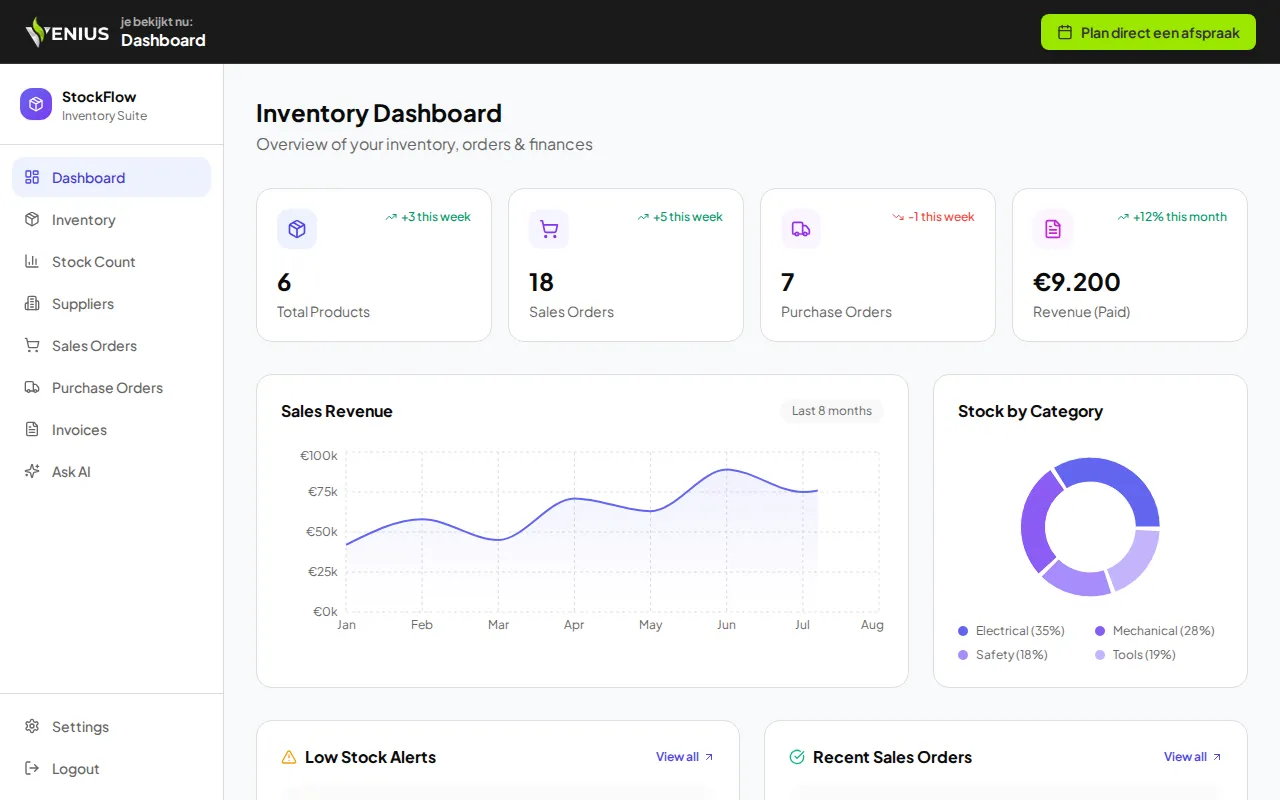 Inventory Management homepage mockup