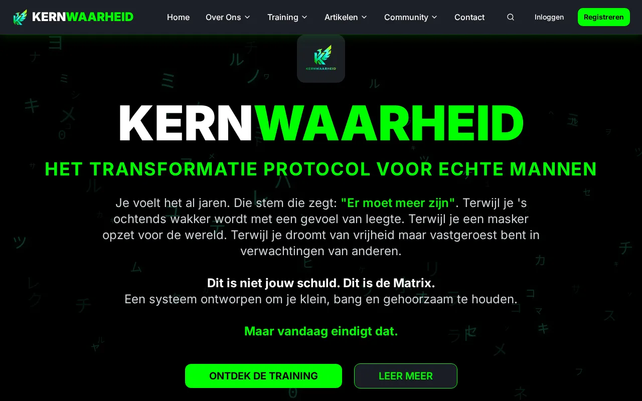 Kernwaarheid homepage mockup
