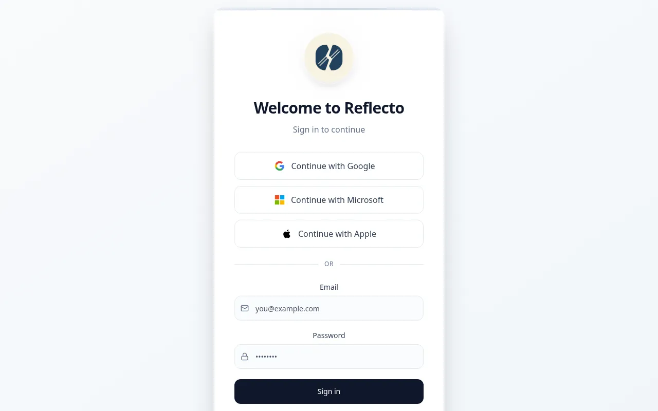 Reflecto homepage mockup