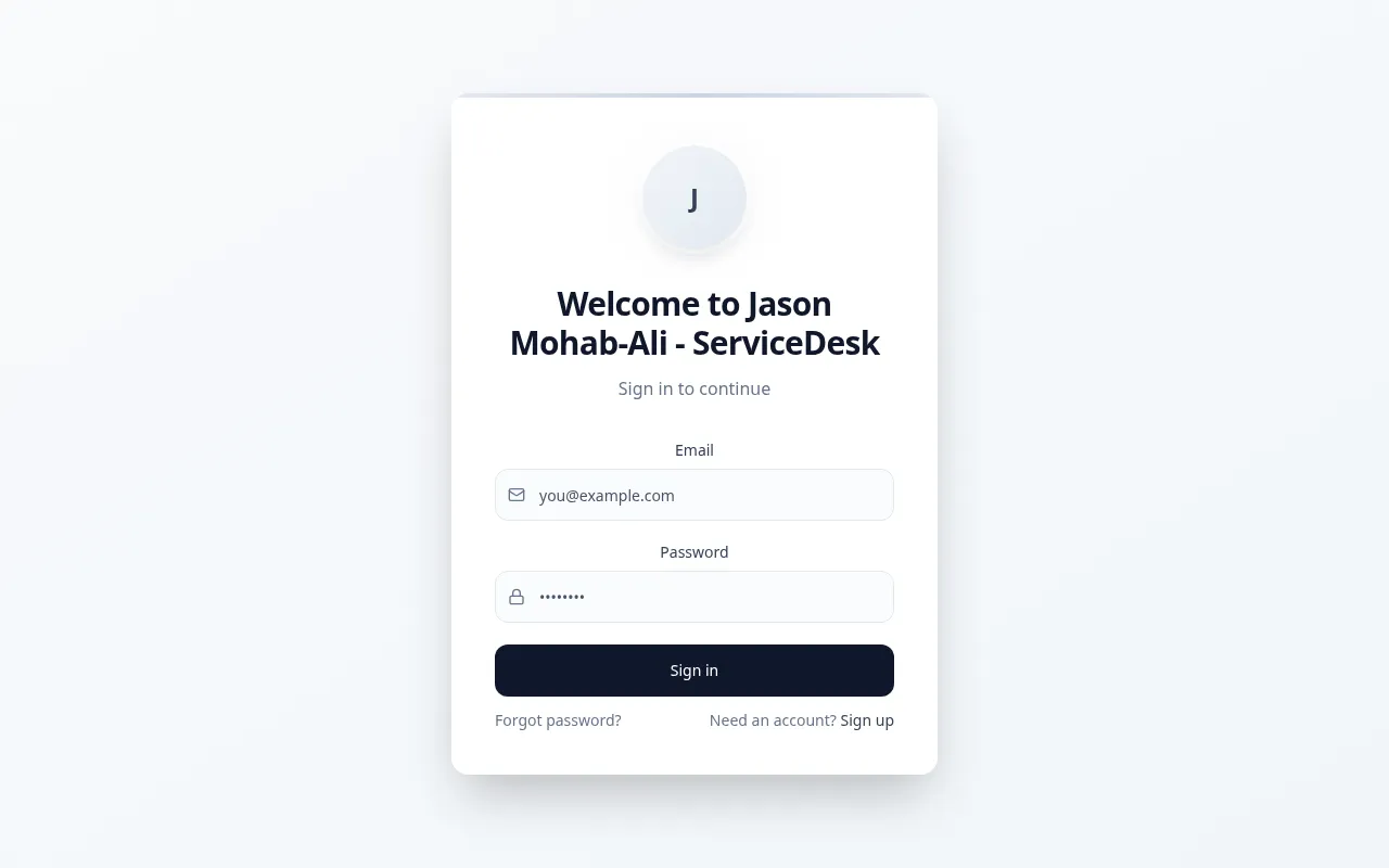 Service Request Os homepage mockup